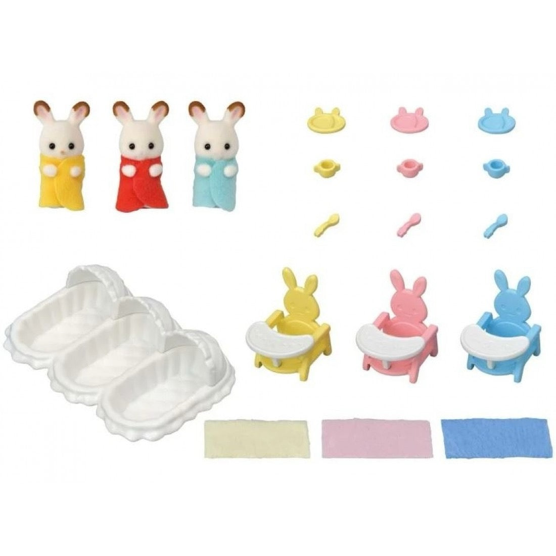 Sylvanian Families Chocolate Rabbit Triplets Care Set