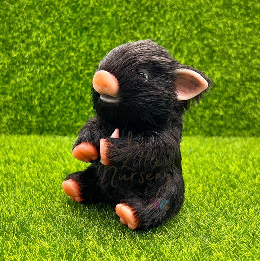 Sitting Black Velvet Piglet Holding Milk Bottle