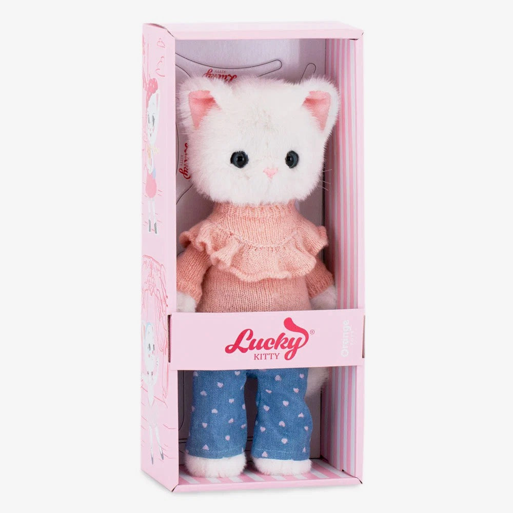 Lucky Kitty Sophie Denim Hearts - Orange Toys