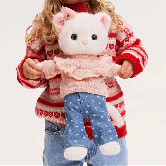 Lucky Kitty Sophie Denim Hearts - Orange Toys