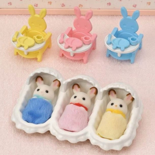 Sylvanian Families Chocolate Rabbit Triplets Care Set
