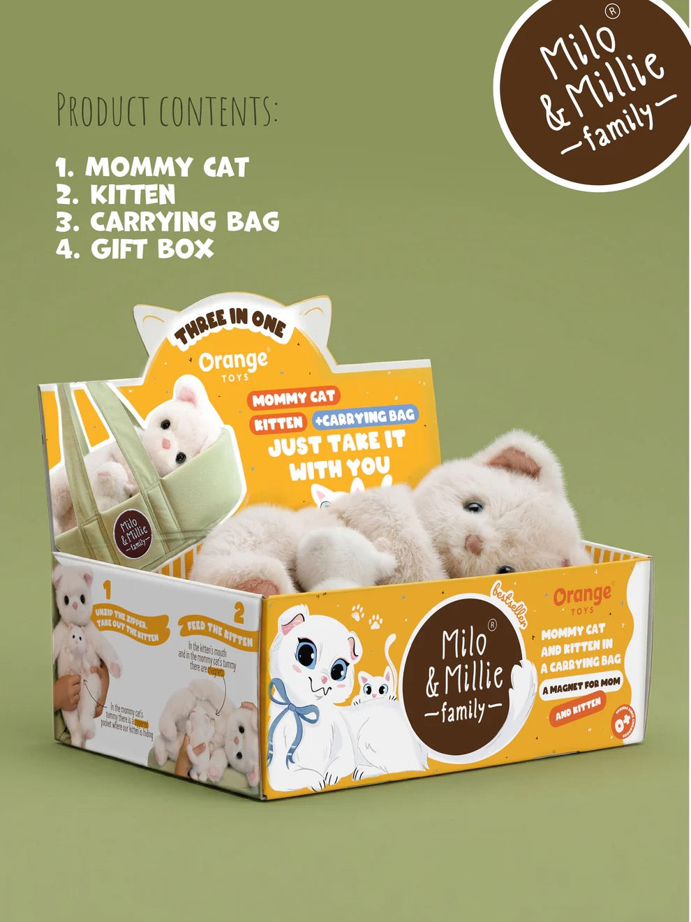 Millie & Kitten 3-in-1 Plush Cat Set - Orange Toys Milo & Millie Family