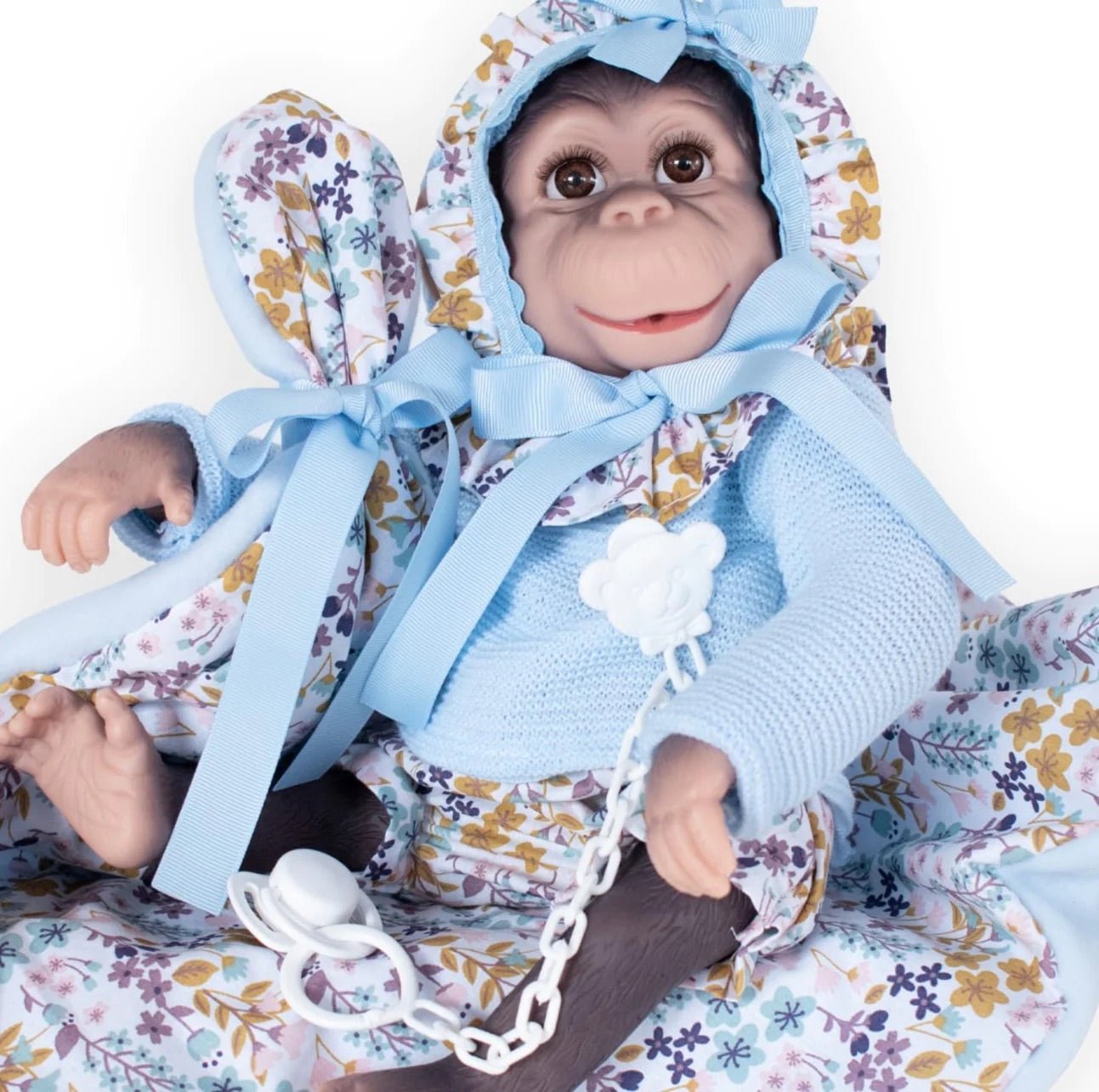Eyelashes Reborn Monkey Blue Cardigan - Loula’s Little Nursery