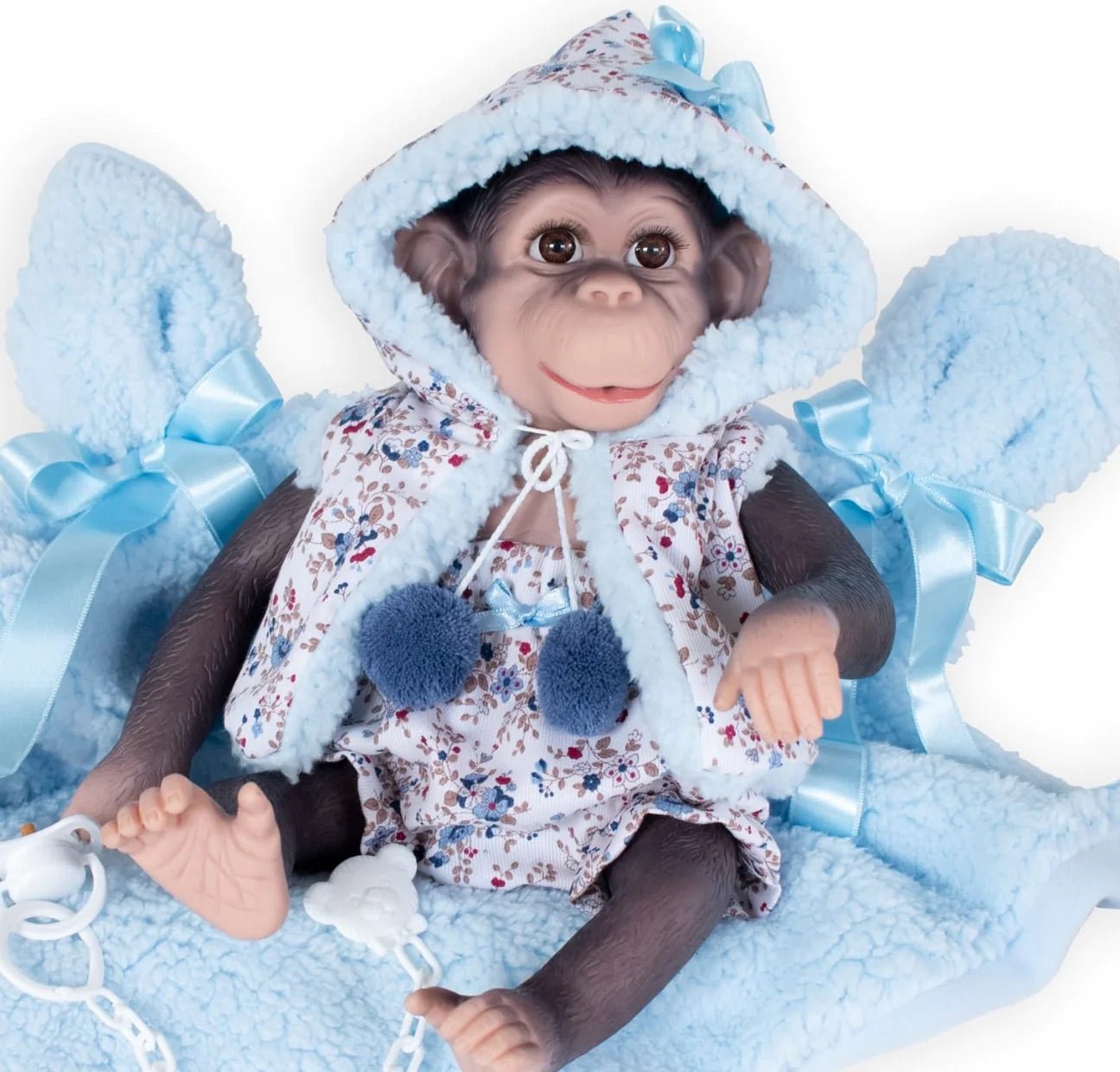 Eyelashes Reborn Monkey Blue Jacket - Loula’s Little Nursery
