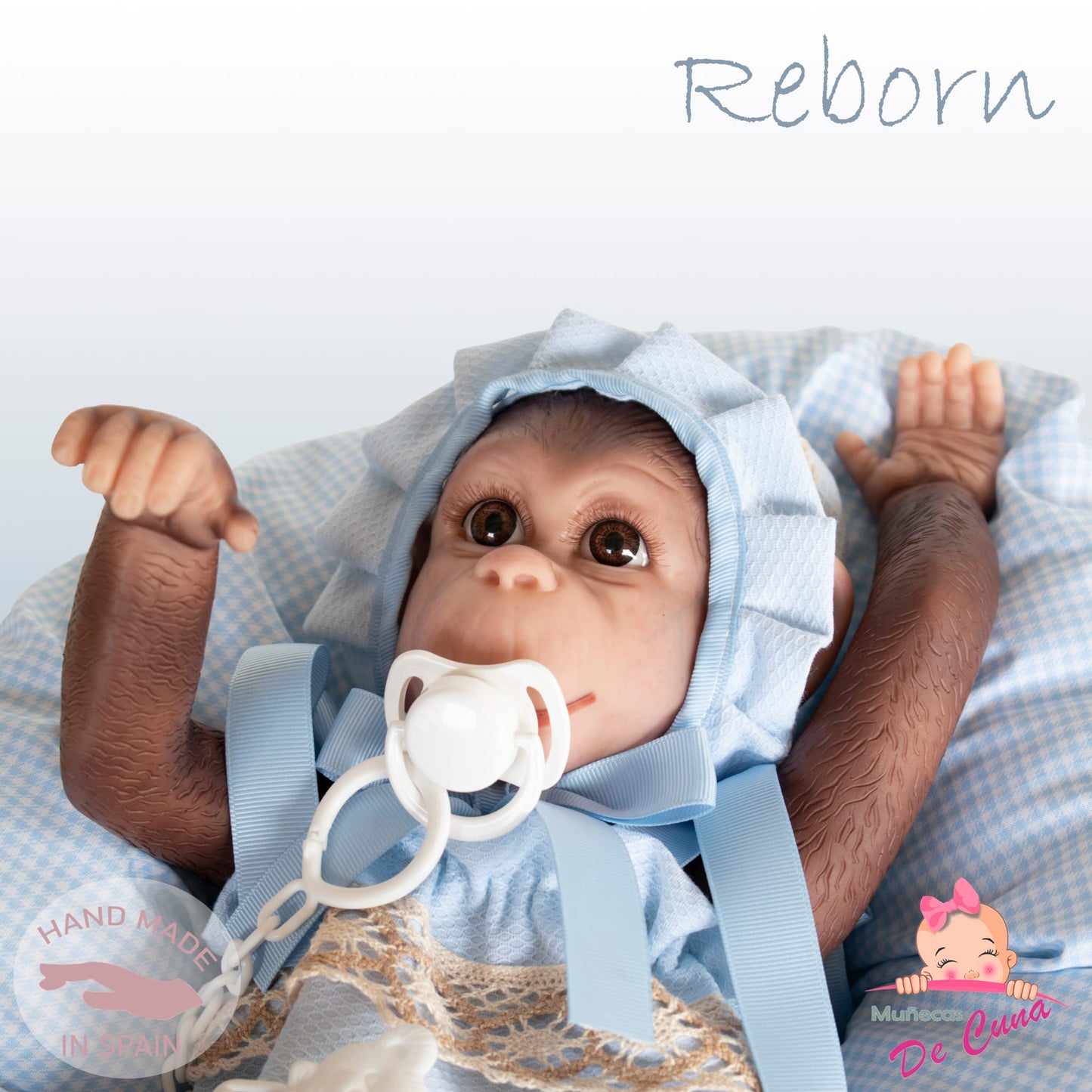 Eyelashes Reborn Monkey Blue Romper - Loula’s Little Nursery
