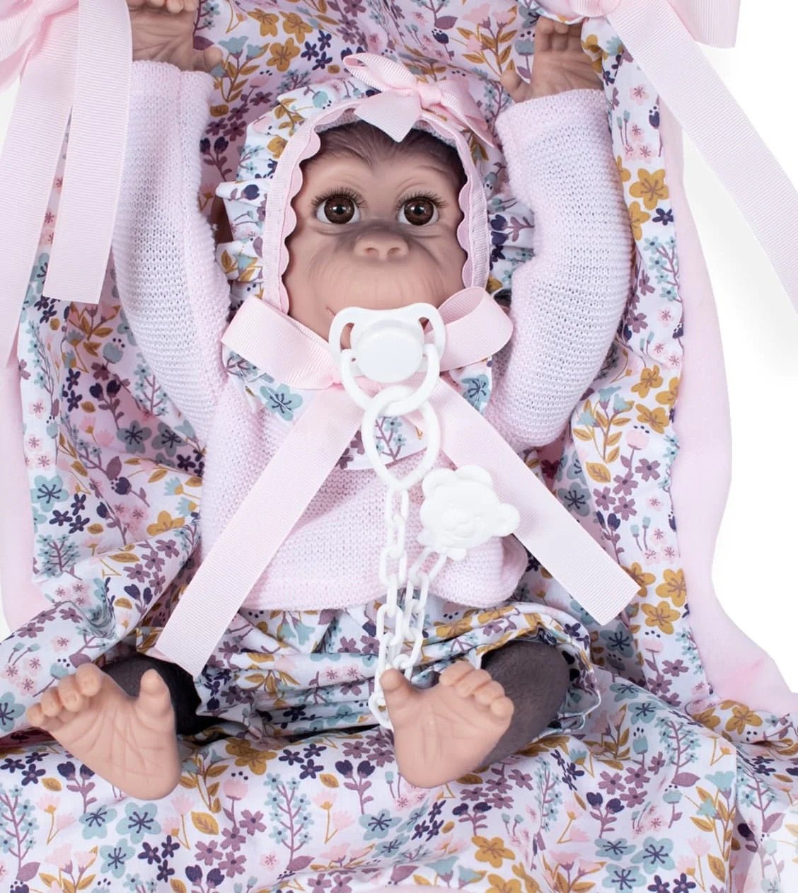Eyelashes Reborn Monkey Pink Cardigan - Loula’s Little Nursery
