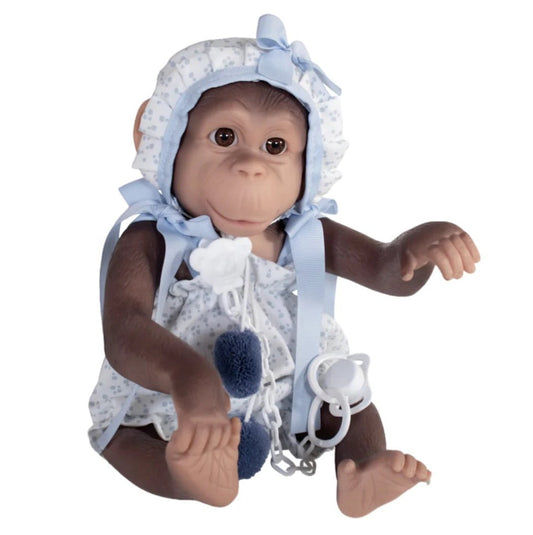 Reborn Monkey Blue Pompom Romper - Loula’s Little Nursery