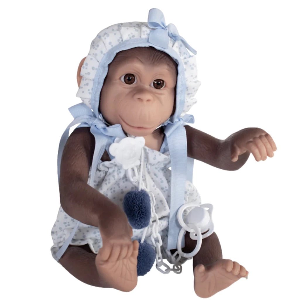 Reborn Monkey Blue Pompom Romper - Loula’s Little Nursery